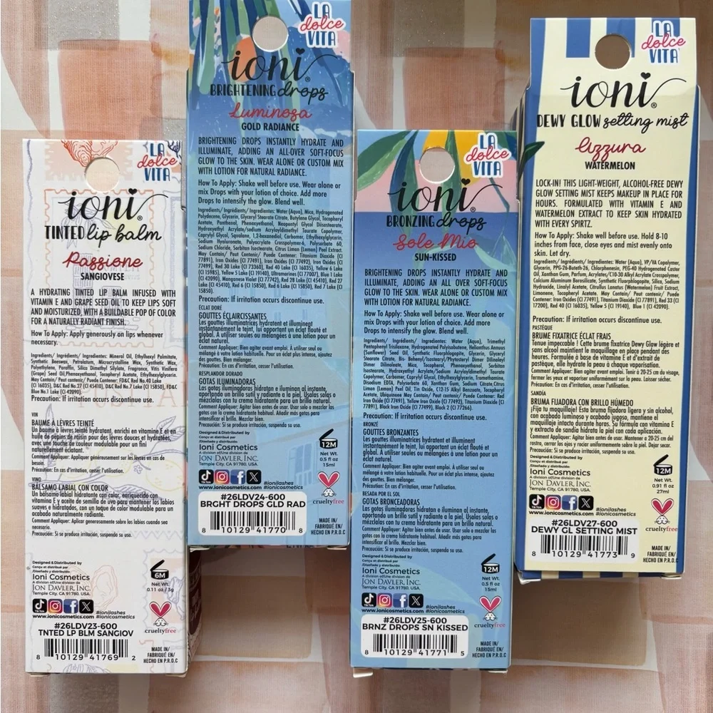 Bundle of Dewy Glow Setting Mist, a brightening & Bronzing Drops, and Lip Balm